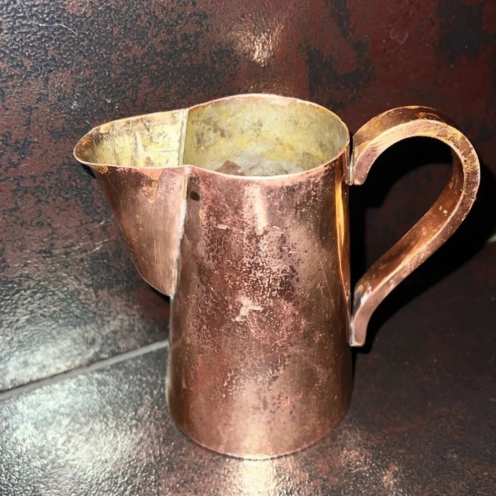 Pair of 8oz Antique Solid Copper Decorative Creamer Containers